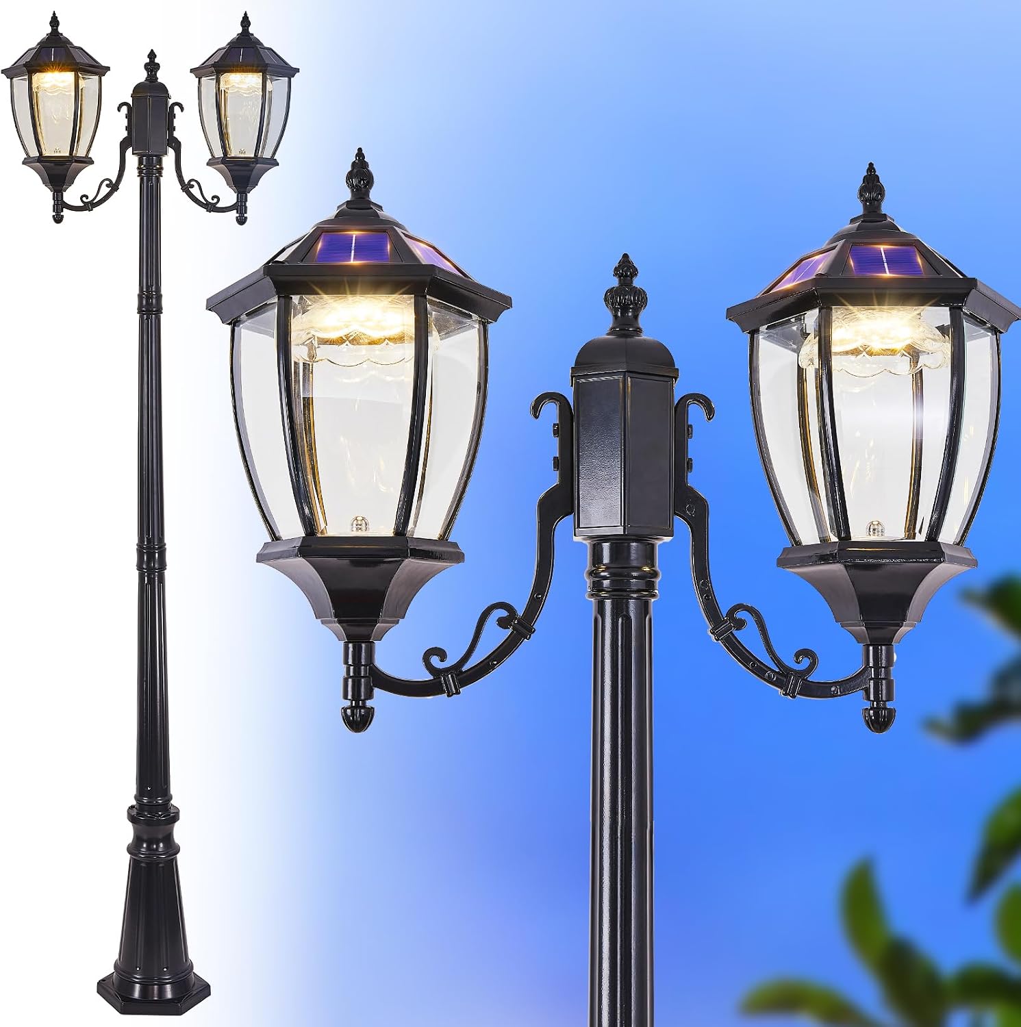 Outdoor Lighting Driveway - Zewnętrzne słoneczne lampy słupkowe z czujnikiem
