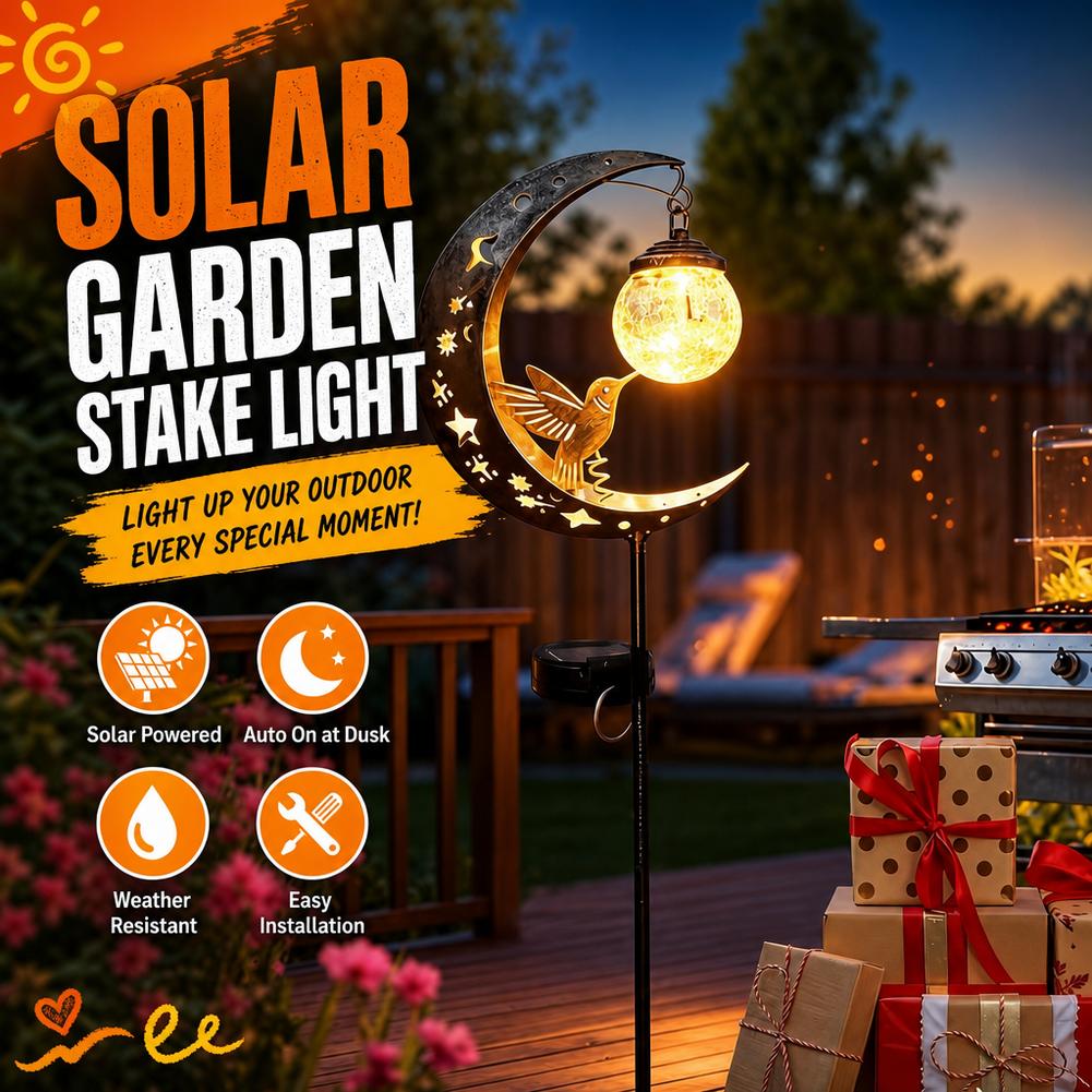 Outdoor Lighting Yard Stakes - Solarna lampa trawnikowa, żelazna sylwetka kolibra,
